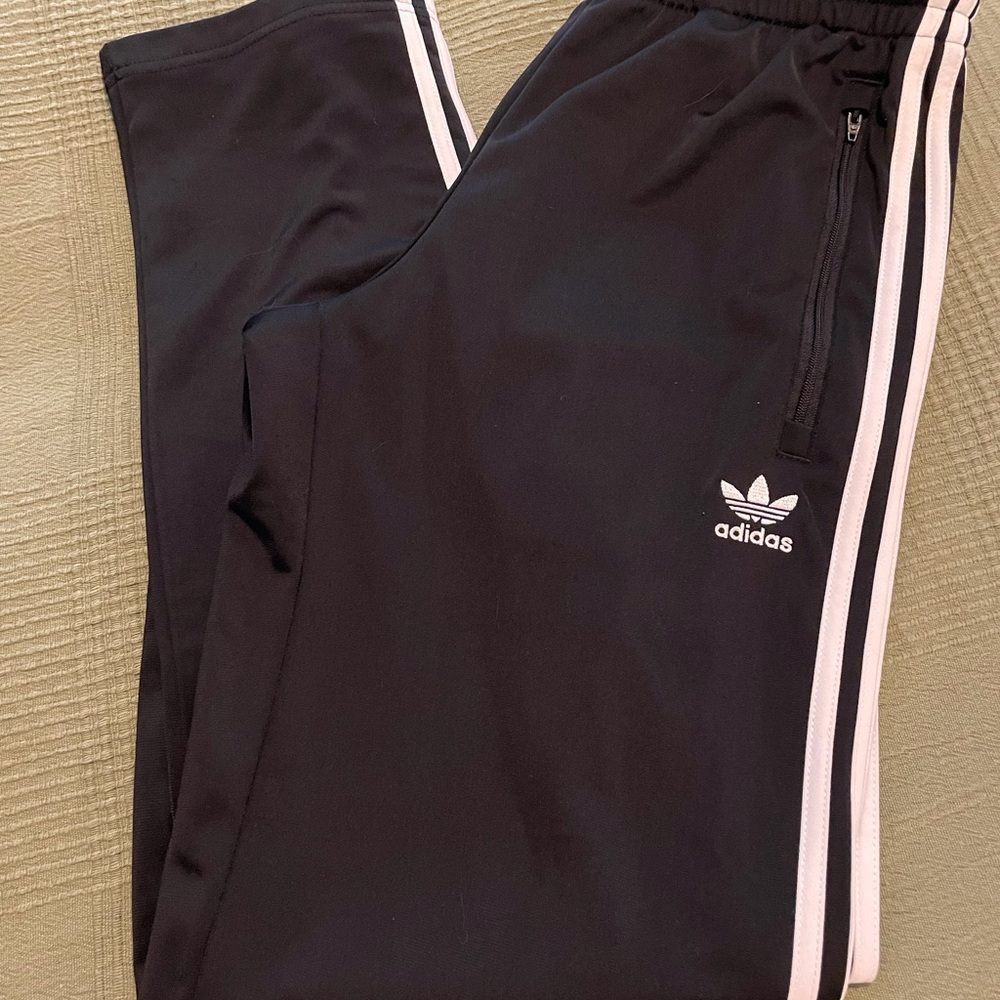 Adidas Black and White Sweatpants with Iconic Stripes